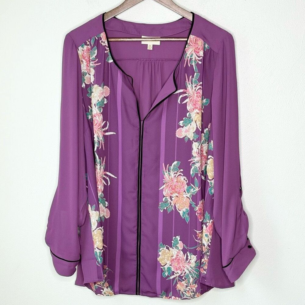 Modcloth Long Sleeve Floral Print Polyester Blouse - NWOT - Women’s US 2X - Picture 1 of 9
